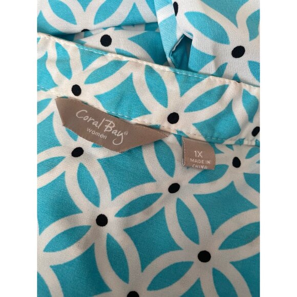 Coral bay blue printed long sleeve button down size 1X - Picture 3 of 4